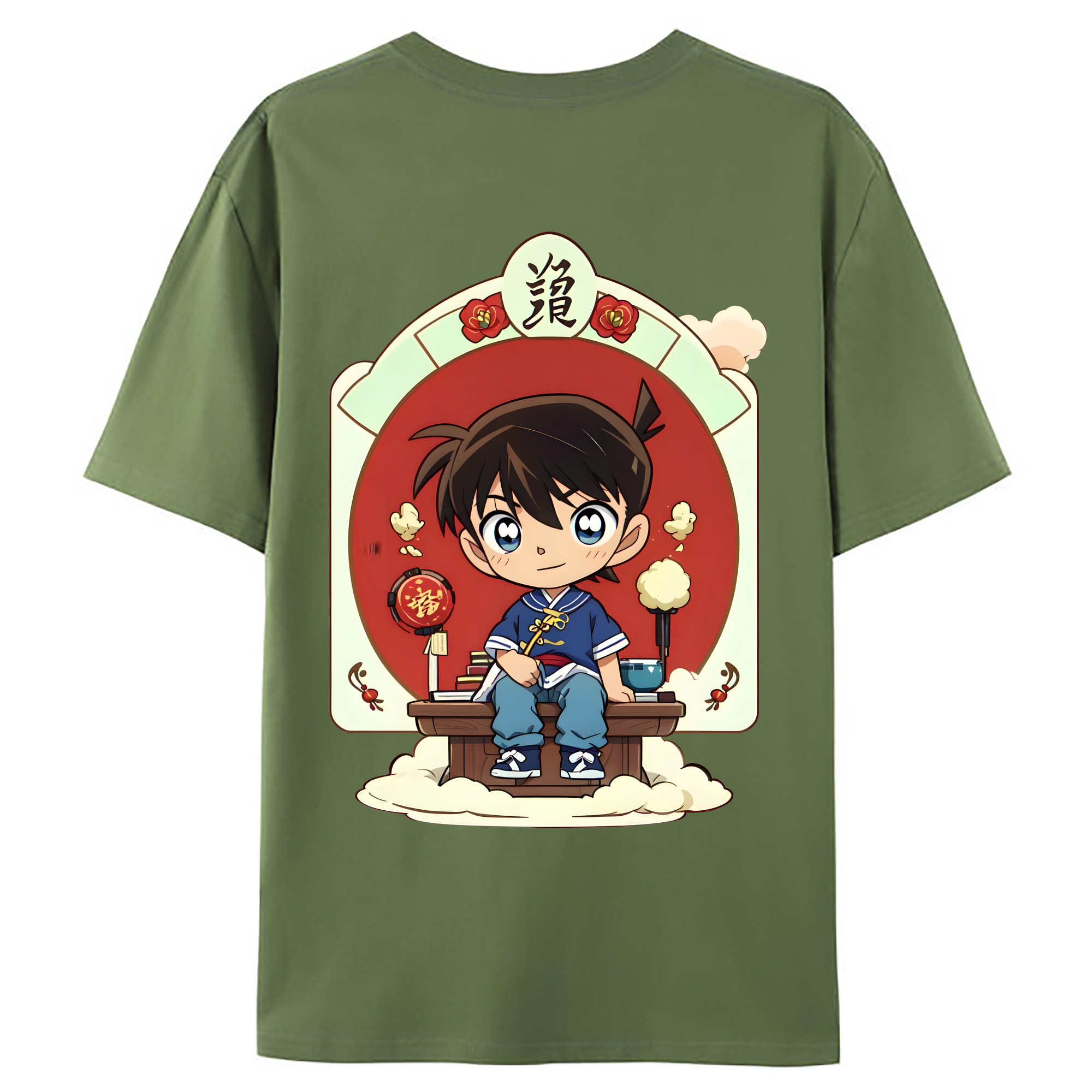 （画像用） 名探偵コナン 江戸川 コナン Detective Conan Conan Edogawa 綿100％ メンズ半袖Tシャツ（バックプリント） 通気性
